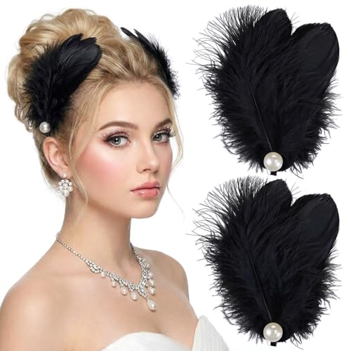 2 Pinzas para Cabello con Plumas Negras miniatura 1