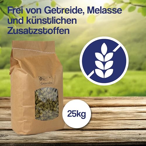 Gebrüder Goller 25kg Grascobs als Pferdefutter - Staubfreier Heuersatz mit natürlichen Inhaltsstoffen & hohem Rohfaseranteil - Futterpellets schonend Warmluftgetrocknet - direkt aus Bayern