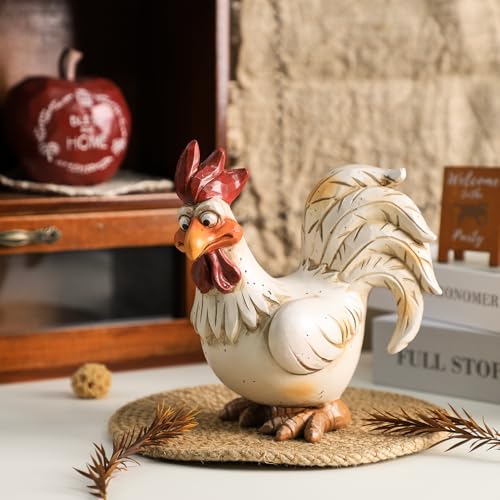 Estatua graciosa de gallo blanco de resina 6 pulgadas miniatura 2