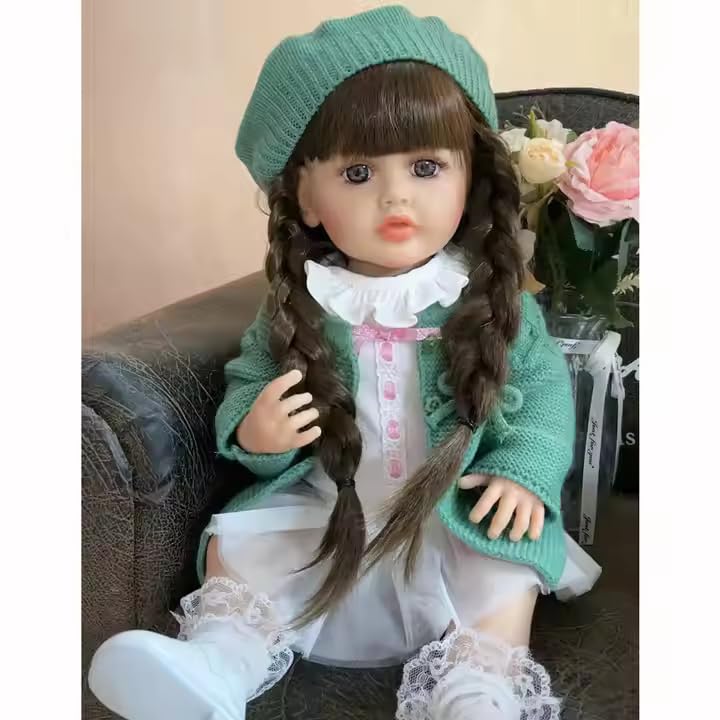 Ramokdu Realsitic Silicone Body Reborn Baby Doll Girls, Big Size Realistic Newborn Baby Doll with Cloth, Feeding Toy for Birthday Christmas,Reborn Baby Dolls Girl, 22"(Multicolor)