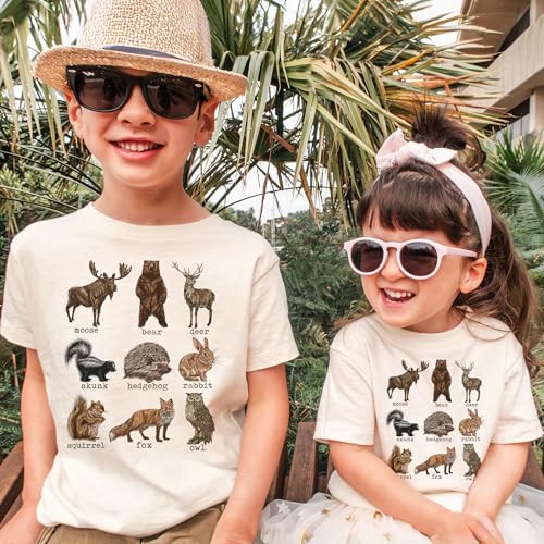 Kids Educational Wildlife Shirt - Vintage Woodland Forest Animal Names Outfit - Cute Outdoor Nature Lover Gift - Natural Boho Toddler & Youth T-Shirt2