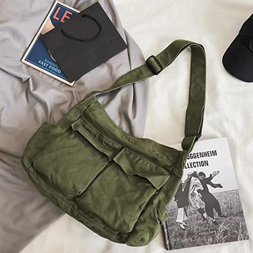 Chirest Messenger-Tasche, große Hobo-Umhängetasche mit mehreren Taschen, Canvas-Schultertasche für Damen und Herren