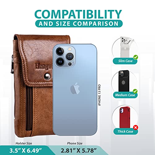 Hengwin Men’s Mobile Phone Pouch, Belt Phone Holster with Clip for iPhone 15 Pro, 15 - Image 3