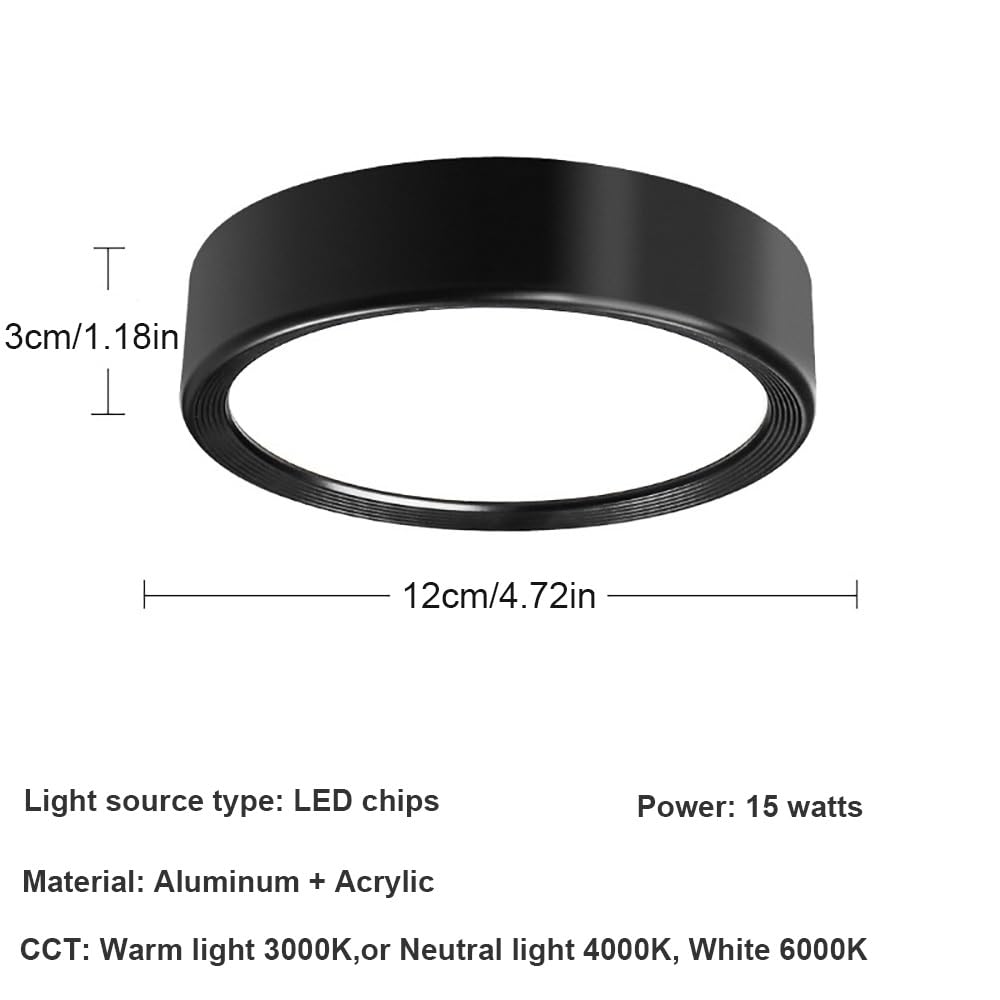Nowoczesna Okrągła Lampy Sufitowa LED, Lampy Sufitowa Ultra-Cienka Plafon Oświetlenie Sufitowe Minimalistyczna Aluminiowa do Korytarza Hol Salon(Black(4000K),12cm/4.72in)