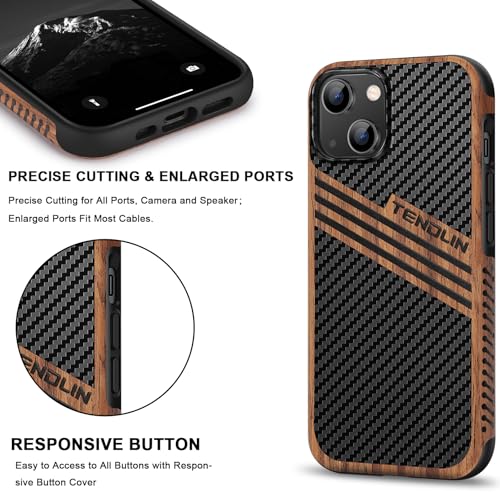Coque iPhone 13 Mini TENDLIN en bois, carbone et cuir chic compatible MagSafe - 5