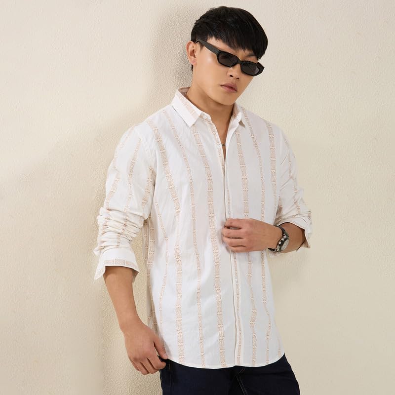 Image of Mens Striped Slim Fit Cotton Casual Shirt | Full Sleeves Mens Shirts | Stylish Shirt for Men