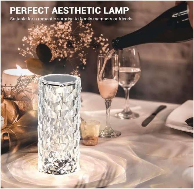Image of Crystal Diamond Rose Table Lamp, LED Night Light with Touch and Remote Control, Bedside Lamps Nightstand Lamps, Dimmable, Romantic Lighting Decoration for Bedroom, Office, Dating