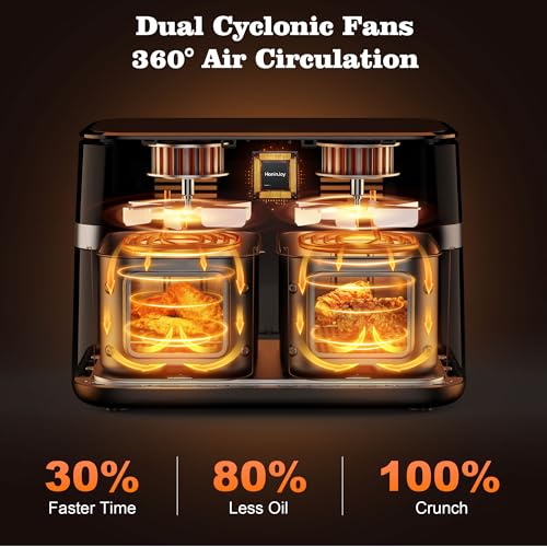Image of 10-Quart Large Double Basket Air Fryer with Viewing Window and 50 Paper Coatings, Double Zone Air Fryer with Digital 10-in-1 Touch Display