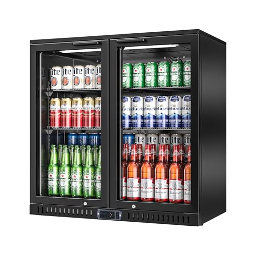 Rockitch Back Bar Cooler, 7.4 Cu.ft Under Counter Beverage Refrigerator with 2 Glass Doors, LED Lighting, Adjustable Shelves, Beer Wine Soda Drink Fridge for Home Bar, Restaurant, ETL Approved