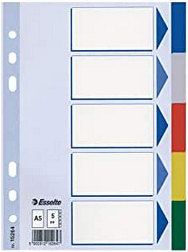 LeitzBlanko plastic dividers, A5, PP, 5 sheet, assorted colours