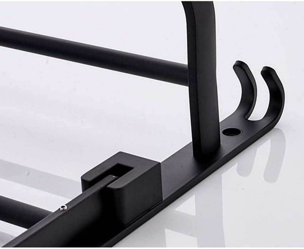 Toallero de pared con gancho de doble barra, color negro, para cocina, baño, hotel, oficina, espacio libre de perforaciones, aluminio, 80 cm