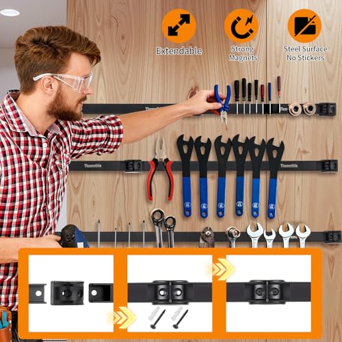 18-Magnetic-Tool-Holder-Strip-4-Pieces-Black-Metal-Tool-Organizer-Rack-with-Stainless-Steel-Surface-Magnet-Bar-for-Garage-Workshop-Easy-To-Install-with-Mounting-Screws