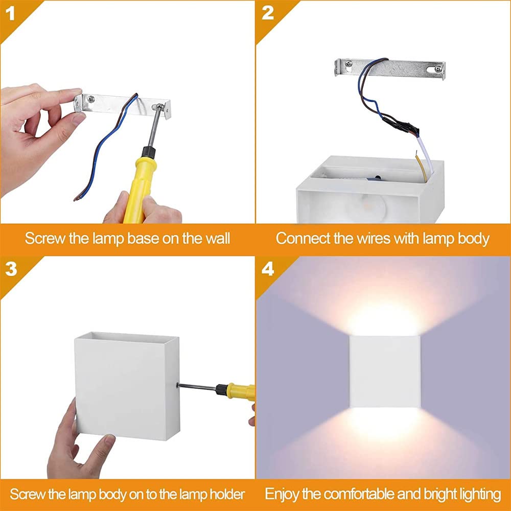 CHEVVY 2Pcs Applique Murale LED 7W Moderne Intérieur 3000K Carrée Blanche Décorative pour Chambres à Coucher, Salon