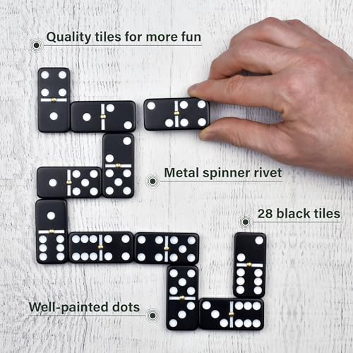 Dominos Set for Adults and Kids - Dominoes - Domino Classic Board Games, Christmas Games – Double Six Standard Dominos Set 28 Tiles with Black Leather Case - Juegos de Mesa