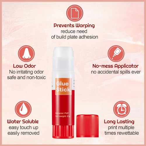 Image of Outus 6 3D Printer Glue Sticks for Hot Bed PVP 3D Printer Adhesive Solid Glue Sticks for PLA /ABS /PETG /PC /TPU Hot Bed Removing Printing Models (Red,Bright)