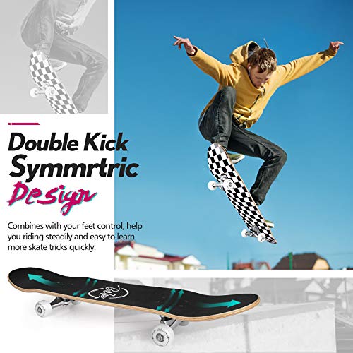 Image of BELEEV Skateboards for Beginners, 31 x 8 inch Complete Skateboard for Kids Teens Adults, 7 Layer Canadian Maple Double Kick Deck Concave Cruiser Trick Skateboard with Multifunction Skate T-Tool