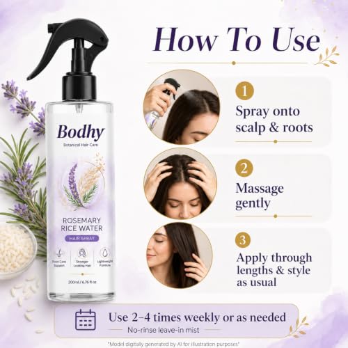 Vidio Bodhy Rosemary + Rice Water Spray, Botanical Hair Spray, Leave In Conditioner Mist for Smooth Looking Hair, Root Care Support, Non-Greasy Lightweight Formula for Women & Men, 6.76 fl oz - Image 7