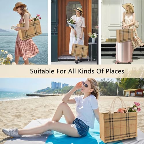 Image of Hibala Woven Large Beach Bag Straw Beach Tote Handmade Weaving Shoulder Tassel Bag Handbag
