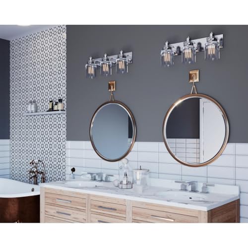 Progress Lighting P300047-009 Calhoun Collection Clear Glass Farmhouse Bath Vanity Light, 3-Light, Brushed Nickel