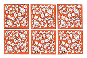 SHIV KRIPA Decorative Ceramic Mosaic Handmade Tiles (Orange, White, 4 x 4 Inch) - Pack of 6