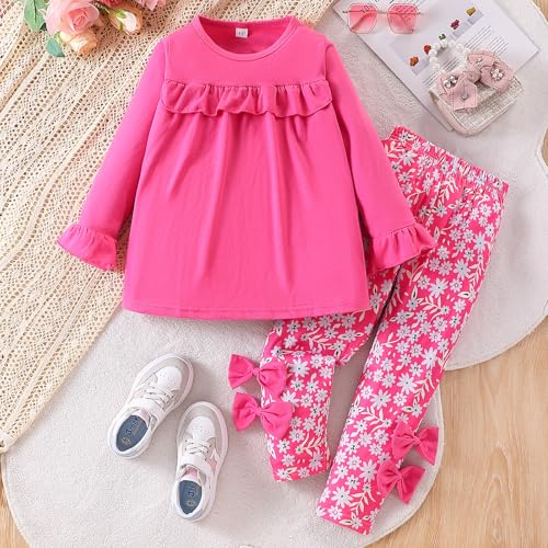 Image of Axumity Kid Girl Clothes Ruffle Sleeve Top Floral Allover Pants 3-9 Years Fall Outfit Set