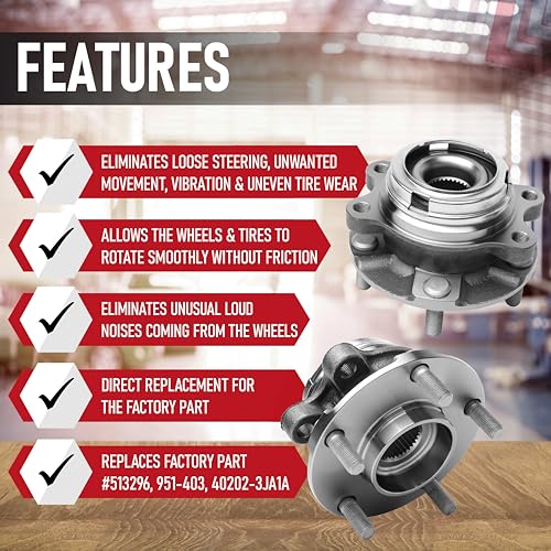 Image of Front Wheel Hub Bearing Assembly Replacement Set of 2 by AA Ignition - Compatible with Infiniti & Nissan - QX60, Altima, Maxima & Pathfinder - Replaces Part 513296, 951-403, 40202-3JA1A
