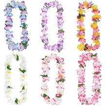 6Pcs Hawaiian Flower Leis Bulk for Adults Graduation, Leis for Luau Party Decorations Summer Beach Vacations