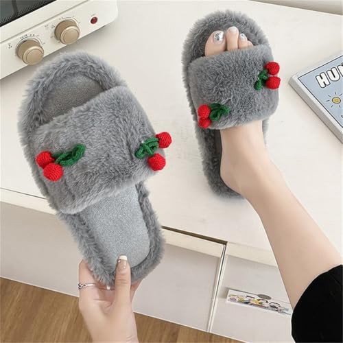 Rungion Womens Home Warm Cherry Plush Slippers All-Season Open-Toe Non-Slip House Slides Soft Sole Cute Indoor Outdoor Sandals Shose4