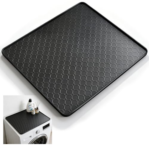 SZTCECDM 19.7x19.7 Black Silicone Fridge Tray Mat with Raised Edges Waterproof Drip Tray & Appliance Mat Under Fridge Water Cooler Washing Machine Under Sink Tray