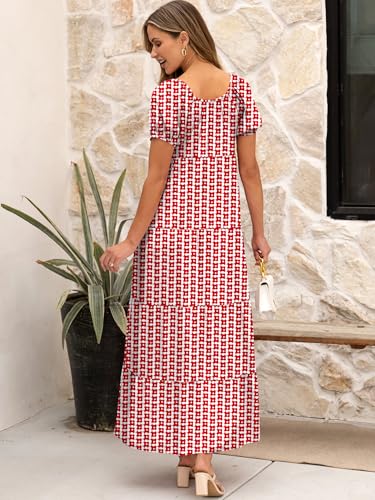 Image of ANRABESS Women's Boho Maxi Dresses 2025 Summer Casual Floral Puff Short Sleeve Tie Front Flowy Swing Tiered Long Beach Dress