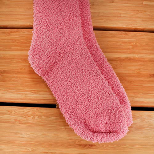 Image of BambooMN Women's Fuzzy Knee High Socks - Polka Dots and Solid Colors - 2 Sizes - 1 Pair Pack