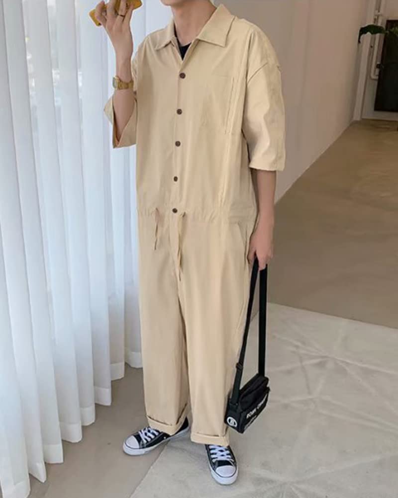 Hombre Mono Manga Corta Pantalone de Monos Overalls Ropa de Trabajo Casual Onesie Jumsuit de Una Pieza Regular Fit Mono Moda Color Sólido Mono Cómodo para Hombre