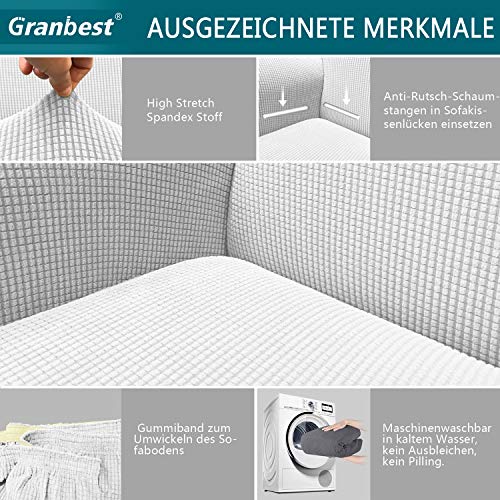 Granbest High Stretch Sofabezug Moderne Sofaüberwurf Jacquard Elastische Sofahusse für Wohnzimmer Protector für Hunde Haustiere (4 Sitzer, Creme)