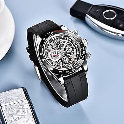 TYBERLEY Pagani Design Luxury Men's Automatic Mechanical Watch Jewel Rainbow Bezel Skeleton Dial Stainless Steel 100M Waterproof Luminous Multifunctional Sport Chronograph Watches