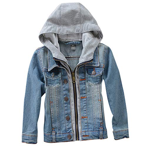 ASHER FASHION Boys Denim Vest Single-Breasted Hoodie Child Long Sleeve Jacket Jeans Outerwear (9-10,Blue)