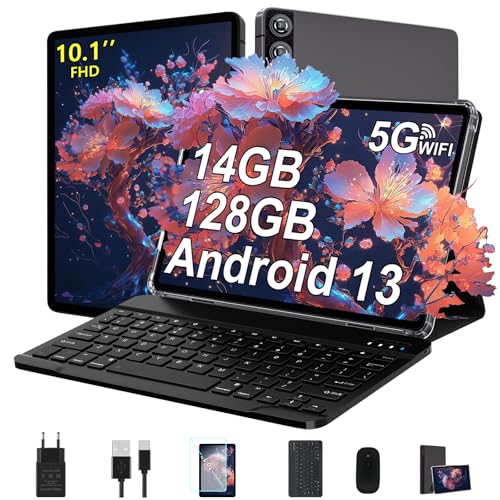 ZIOVO Tablet 10 Pulgadas Android 13 Tablets PC 14GB RAM + 128GB ROM(1TB TF), Cuerpo metálico,8 Cores 2.0GHz, 5G+2.4G WiFi, 8000mAh, BT 5.0, 5+8MP, Certificada GMS, Tableta con Teclado + Ratón - Gris