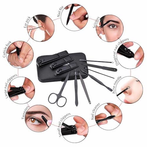 Image of Glamne Manicure Set Nail Clippers Kit Professional Stainless Steel Nail Care Tools with Leather Travel Case 10 in 1 Blue
