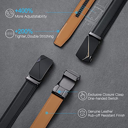 SENDEFN Men's Leather Belt Automatic Ratchet Buckle Slide Belt for Dress Casual Trim to Fit with Gift Box - image 2