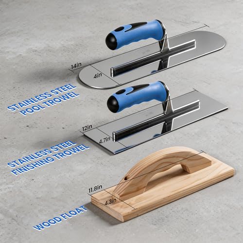 15PCS Concrete Trowel Set - Masonry Hand Tool Set Kit Including Flat Finishing and Pool Trowel, Wood Float, Concrete Groover & Edger, Margin Gauging, Wire Twister, Putty Knives, Gloves & Carry Bag