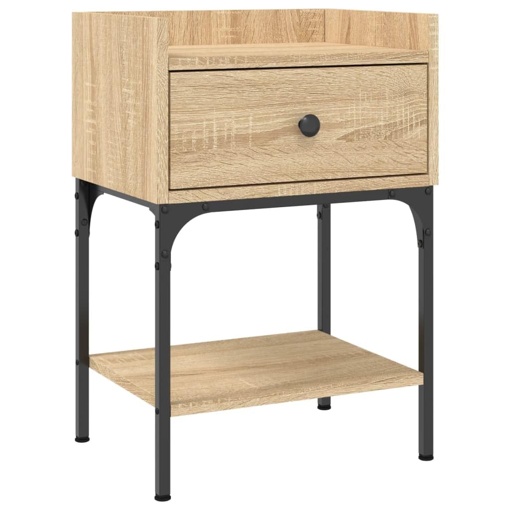 Eleganter Nachttisch aus Holzwerkstoff mit Stauraum, verstellbaren Beinen und robustem Eisenrahmen für Stabilität und Organisation im Schlafzimmer