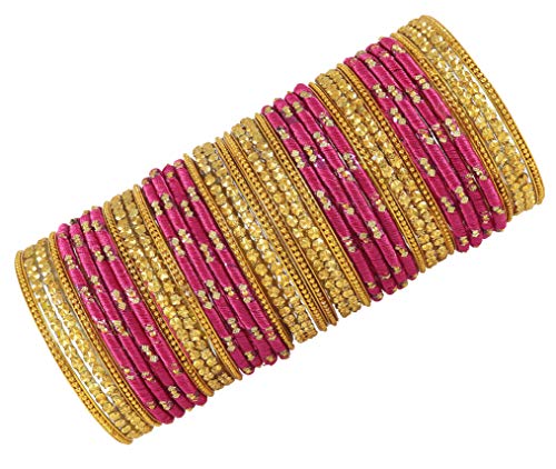 Image of NMII Silk thread Glass Bangle Set for Women (FF70-Magenta-Rani-2.2, Magenta-Rani, 2.2 Inch, 40 Bangles set)