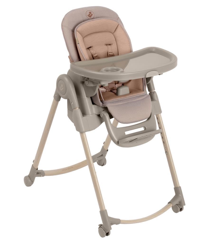 Maxi-Cosi Minla Plus, chaise haute évolutive de 0 à 14 ans (0–60 kg), avec plateau pivotant à une main, 4 roues, 9 hauteurs, 5 inclinaisons, pliable compact, Elegance Terra.