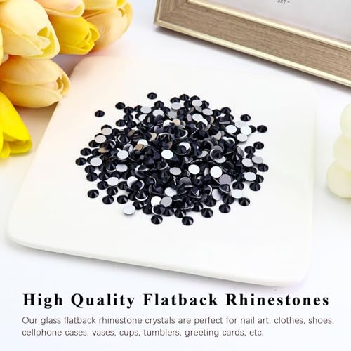 Image of 1440PCS SS4 Black Flatback Rhinestones, Round Glass Crystal Gems for Nail Art and Craft Clothes, Glue Fix Diamond Stones (1.5-1.7mm)