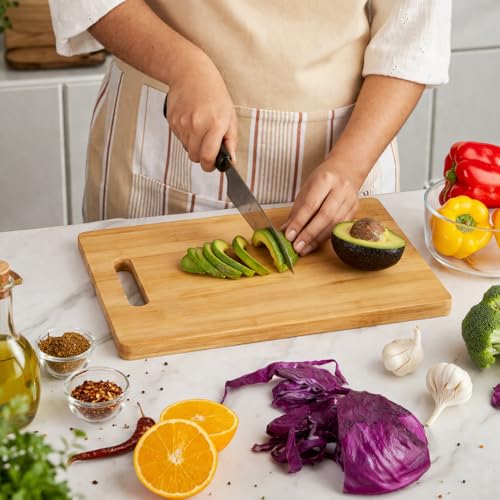 Image of Large Bamboo Wood Chopping Board 34 x 24 cm | Eco Friendly BPA Free Cutting Board for Vegetables Fruits Cheese & Meat | Durable Anti Microbial Kitchen Board | Easy to Clean & Knife Friendly