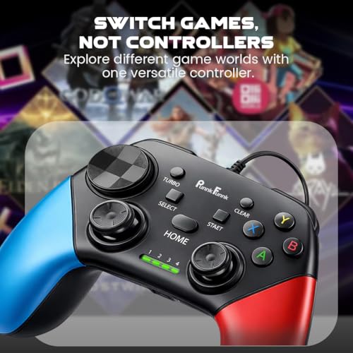 Image of PunnkFunnk Gaming Controller Lite Wireless Bluetooth Gamepad for Android, iOS, PC & Smart TV with Turbo Function, Ergonomic Grip, Rechargeable Battery (EliteX Wired Red Blue)