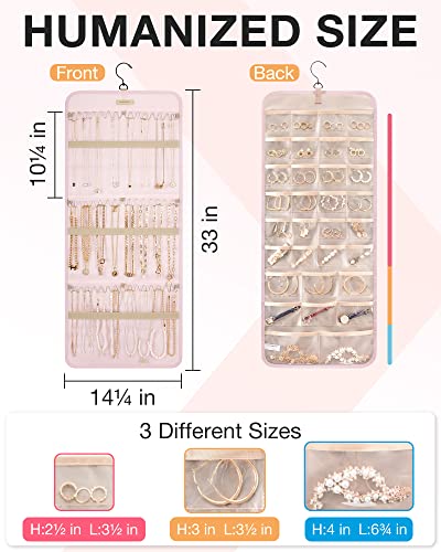 Image of BAGSMART Hanging Jewelry Organizer Necklace /Earring /Ring 2-Sided L Pink