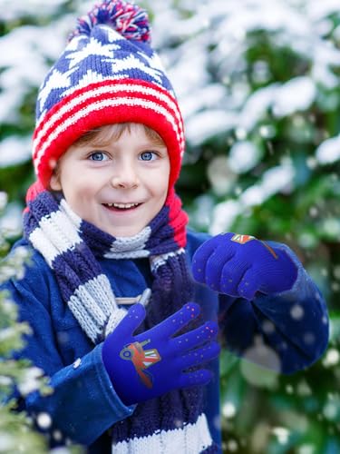 Geyoga 3 Pairs Kids Gloves Winter Toddler Full Fingers Knitted Gloves Kids Unicorn Warm Mittens for Aged 4-10 (Car Style)4