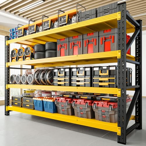 Image of RAVIGIN 5000LBS Storage Shelves,60 inch W Garage Shelving Heavy Duty Metal Adjustable Garage Shelves, Shelving Units Industrial Shelving for Warehouse,60 inch W x 24 inch D x 70 inch H,Yellow