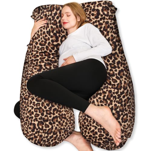 Chilling Home Pregnancy Pillows U Shaped Maternity Pillow for Pregnant Women with Velvet Removable Cover 55 inch Pregnancy Pillows for Sleeping Body Pillows for Adults Full Support Leopard Print