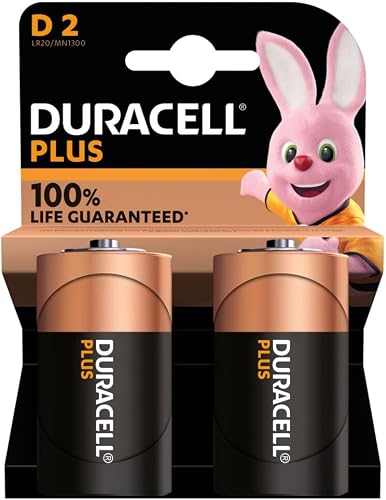 Duracell Plus D Batteries (2 Pack) - Alkaline 1.5V - 100% Life Guarenteed, Reliability For Everyday Devices, 0% Plastic Packaging - 10 Year Storage - LR20 MN1300